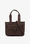 Ciemnobrązowa Torebka Typu Shopper z Klamerką i Dodatkowym Paskiem Crossbody Kolarienna