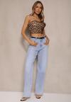 Jasnoniebieskie Jeansy High Waist z Szerokimi Nogawkami Leniscia