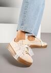Beżowe Sneakersy na Niskiej Platformie z Aplikacjami i Kokardkami Divienne