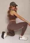 Brązowe Basicowe Legginsy High Waist Tofelia