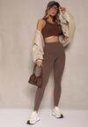 Brązowe Basicowe Legginsy High Waist Tofelia