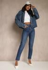 Granatowe Jeansy Mom Fit High Waist Meviranne