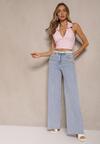 Jasnoniebieskie Jeansy High Waist Wide Leg z Cyrkoniowymi Zdobieniami Palanirela