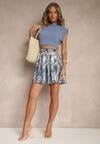 Niebieskie Szorty z Wiskozy High Waist z Roślinnym Wzorem Orrisell