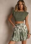 Zielone Szorty z Wiskozy High Waist z Roślinnym Wzorem Orrisell