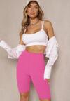 Różowe Sportowe Szorty Kolarki Prążkowane High Waist Steiama