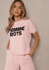 Różowy T-shirt z Nadrukiem Napisu Dezerine