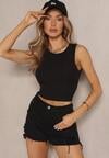 Czarny Crop Top z Prążkowanego Materiału Nevonessa