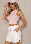 Jasnoróżowy Crop Top z Prążkowanego Materiału Nevonessa