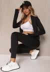 Czarny Komplet Sportowy Legginsy i Bluza z Wycięciem na Kciuk Redarose