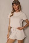 Jasnobeżowy Bawełniany T-shirt o Fasonie Cropped Galionela