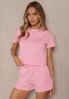 Różowy Bawełniany T-shirt o Fasonie Cropped Galionela