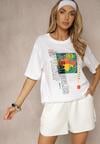 Biała Koszulka T-shirt z Bawełny Zdobiona Oryginalnym Nadrukiem Savindrae