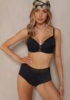 Czarne Bikini Biustonosz Zdobiony Aplikacją i Majtki Typu Figi Iffirelle