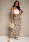 Szaro-Beżowa Rozkloszowana Spódnica z Wiskozy High Waist Fevanice