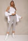 Szare Legginsy Capri Low Waist z Bawełny Zdobione Lampasem Obalisse