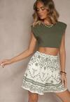 Ciemnozielone Szorty High Waist z Abstrakcyjnym Wzorem Filasena