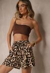 Brązowe Panterkowe Szorty High Waist Revaisae