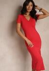 Czerwona Sukienka Bodycon o Dopasowanym Kroju z Dekoltem w V Efrerina