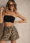 Czarno-Beżowe Panterkowe Szorty High Waist Revaisae