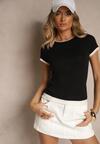 Czarny Dopasowany T-shirt z Domieszką Lnu Sallietia