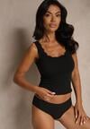 Czarny Top z Bawełny o Dopasowanym Kroju na Ramiączkach z Koronką Linavea