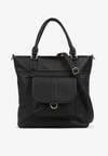 Czarna Torebka Typu Shopper z Ozdobną Kieszenią i Paskiem Crossbody Frocelle