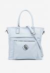 Niebieska Torebka Typu Shopper z Paskiem Crossbody Zdobiona Aplikacją Idaniela