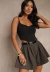 Brązowe Szorty z Bawełny High Waist Ozdobione Paskiem Saromine