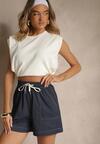 Granatowe Szorty High Waist z Wiskozą o Klasycznym Kroju z Kieszeniami i Wiązaniem Raletta