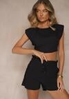 Czarne Szorty z Bawełną High Waist z Ozdobnym Sznurkiem Axemia