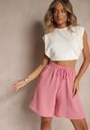 Jasnoróżowe Szorty Dresowe z Bawełną High Waist Ozdobione Sznurkiem Talanisse