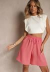 Różowe Szorty Dresowe z Bawełną High Waist Ozdobione Sznurkiem Talanisse