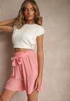 Różowe Szorty z Wiskozy High Waist Ozdobione Paskiem Lumilirae