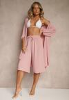 Różowe Spodnie Kuloty z Bawełną High Waist Azetia
