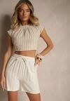 Beżowe Wiskozowe Szorty Bermudy High Waist z Lnem Dorotella