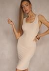 Beżowa Sukienka Typu Bodycon z Bawełną Neralissea