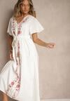 Biała Rozkloszowana Sukienka z Bawełny w Stylu Boho z Ozdobnym Haftem Sersena