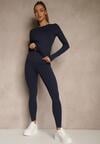 Granatowy Komplet Sportowy Legginsy i Top Typu Longsleeve Dorotia