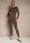 Brązowy Komplet Sportowy Legginsy i Top Typu Longsleeve Dorotia