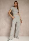 Szary Komplet z Bawełny T-shirt Typu Crop Top i Spodnie Wide Leg Nelisandra