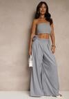 Niebieskie Spodnie o Szerokim Kroju High Waist z Kwiatem 3D Firalisse