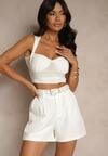 Białe Szorty High Waist z Paskiem Linave