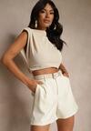 Beżowe Szorty High Waist z Paskiem Linave