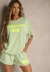 Jasnozielony Komplet z Wiskozą o Fasonie Oversize T-shirt i Szorty Lirafina