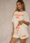 Beżowy Komplet z Wiskozą o Fasonie Oversize T-shirt i Szorty Lirafina