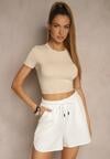 Beżowy Dopasowany T-shirt z Wiskozą o Kroju Crop Top Folaviela