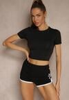 Czarny Dopasowany T-shirt z Wiskozą o Kroju Crop Top Folaviela