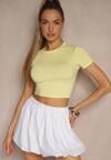 Żółty Dopasowany T-shirt z Wiskozą o Kroju Crop Top Folaviela