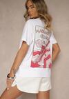 Biało-Czerwony T-shirt Oversize z Bawełny Ozdobiony Nadrukiem Filiora